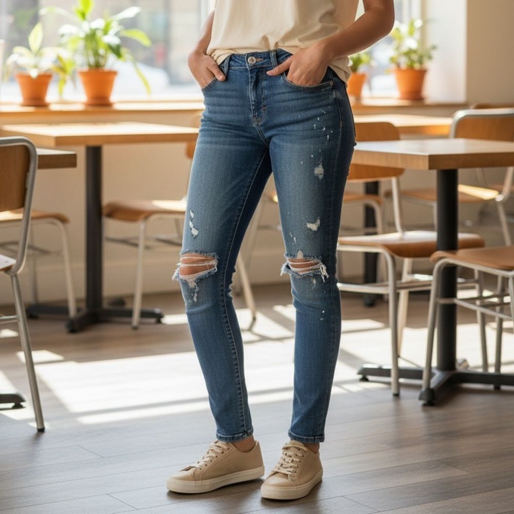 Judy Blue Distressed Boyfriend Fit - Skinny Jeans - Blue